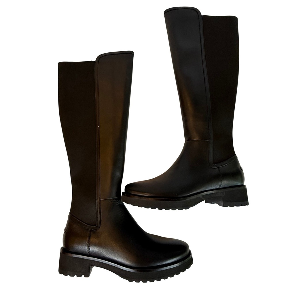 Cole Haan Lyndon Leather Tall Boots Black Lug Sole Size 7 NWB - Picture 2 of 11
